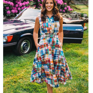 KIEL JAMES PATRICK Montauk Patchwork Madras Shirtdress Multi {3O7}
